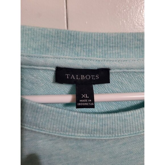 Talbots Women's XL Heathered Light Blue Aqua Pocket Pullover Beachy Coastal - Picture 3 of 6